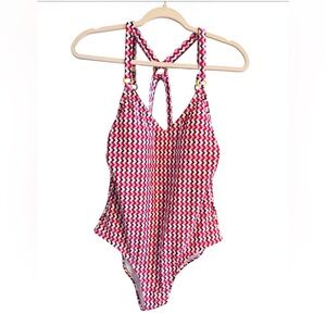 Kona Sol NWT Women’s Red, White & Navy Zigzag One-Piece Swimsuit Size 14